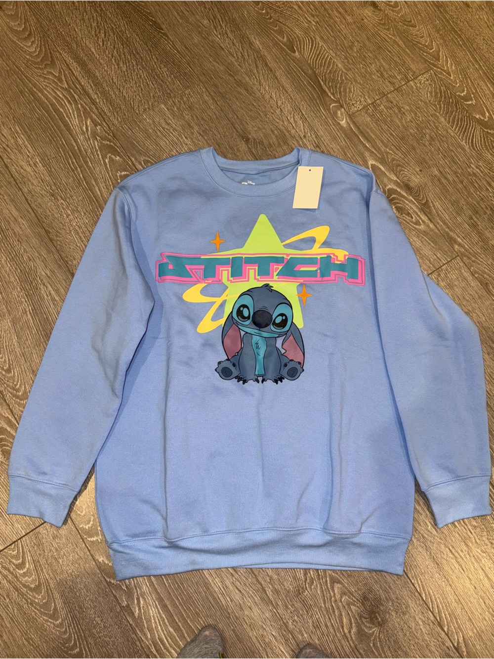 Disney Light Blue Graphic Crewneck Sweatshirt Stitch Beachy Casual Comfort